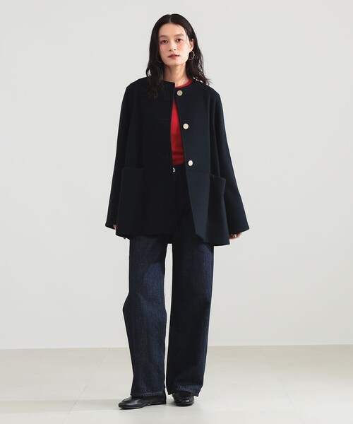 Demi-Luxe BEAMS（デミルクス ビームス）の「ソフトメルトン ノーカラーコート（ノーカラーコート・レディース・ベージュ/ネイビー・36/38）」の18枚目の写真