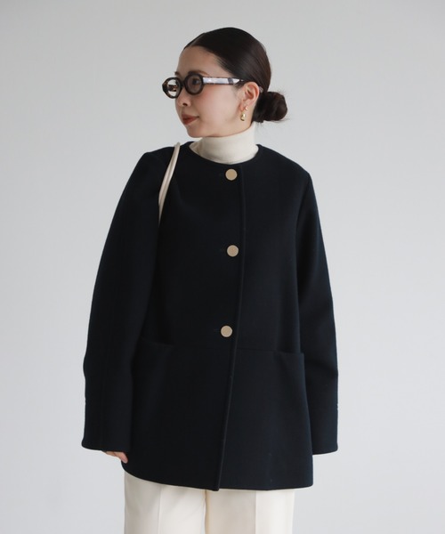 美品 デミルクス ビームス 6.8万円 高級イタリア製生地 ノーカラーコート ソフトメルトン ノーカラーコート（ノーカラーコート）｜Demi-Luxe