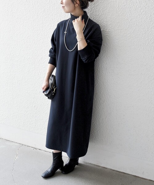 Roppie　0516 SHIPS any:〈洗濯機可能〉裏起毛 リブ ハイネック ワンピース