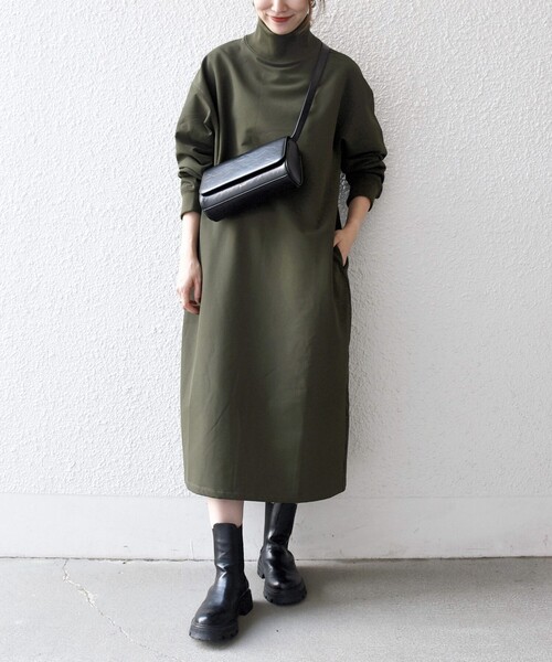 SHIPS any:〈洗濯機可能〉裏起毛 リブ ハイネック ワンピース