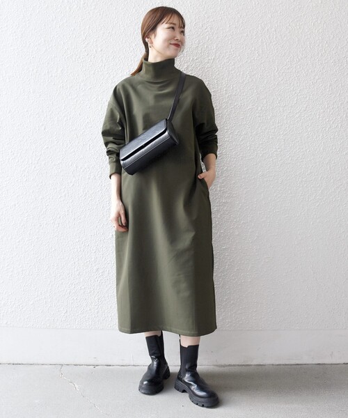 SHIPS any:〈洗濯機可能〉裏起毛 リブ ハイネック ワンピース