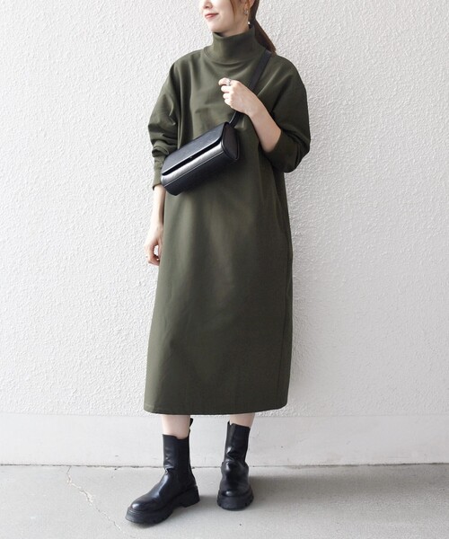 SHIPS any:〈洗濯機可能〉裏起毛 リブ ハイネック ワンピース