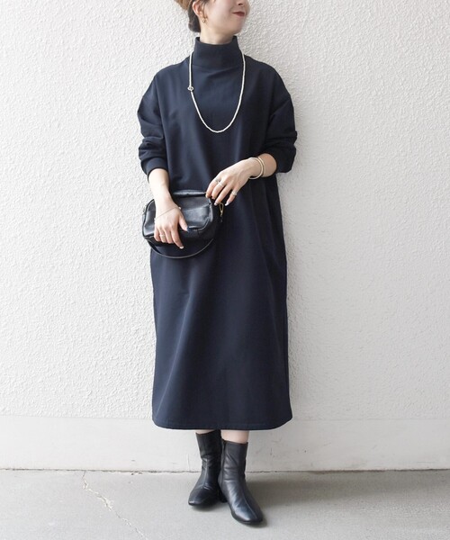セール】SHIPS any:〈洗濯機可能〉裏起毛 リブ ハイネック ワンピース
