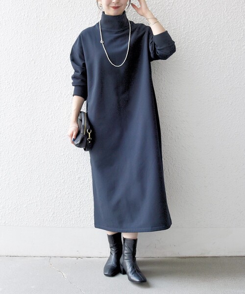 セール】SHIPS any:〈洗濯機可能〉裏起毛 リブ ハイネック ワンピース