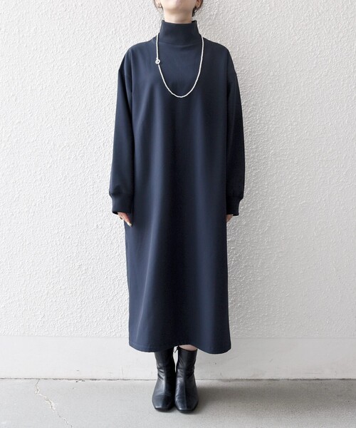 SHIPS any:〈洗濯機可能〉裏起毛 リブ ハイネック ワンピース