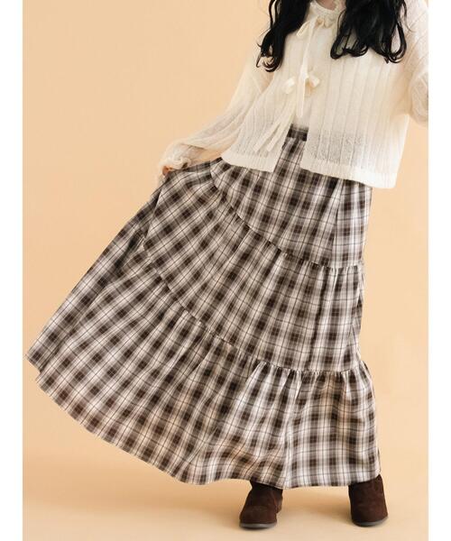 ehka sopo（エヘカソポ）の「チェックティアードスカート（スカート・レディース・レッド/ブラウン/ネイビー・F）」の2枚目の写真