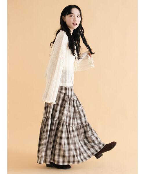 ehka sopo（エヘカソポ）の「チェックティアードスカート（スカート・レディース・レッド/ブラウン/ネイビー・F）」の7枚目の写真