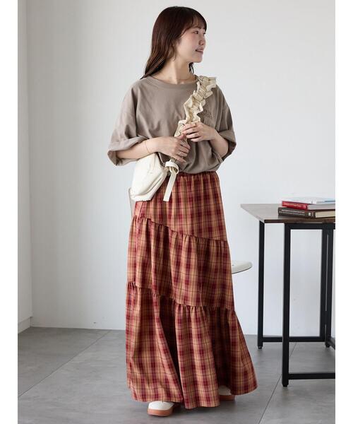 ehka sopo（エヘカソポ）の「チェックティアードスカート（スカート・レディース・レッド/ブラウン/ネイビー・F）」の22枚目の写真