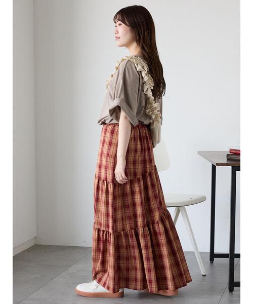 ehka sopo（エヘカソポ）の「チェックティアードスカート（スカート・レディース・レッド/ブラウン/ネイビー・F）」の21枚目の写真