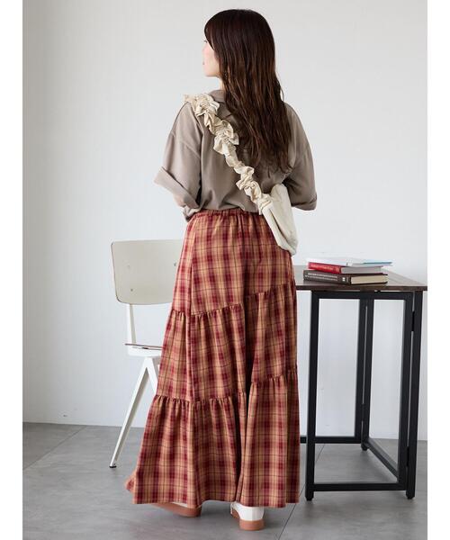 ehka sopo（エヘカソポ）の「チェックティアードスカート（スカート・レディース・レッド/ブラウン/ネイビー・F）」の20枚目の写真