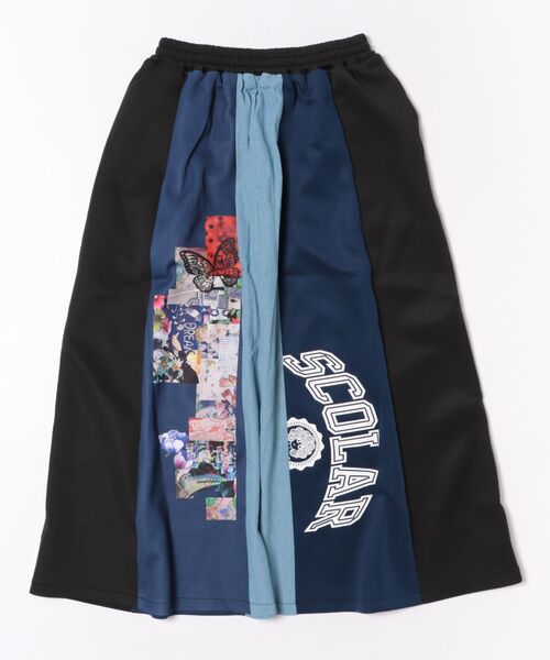 セール】ScoLar(スカラー) ロゴコラージュ柄 デニム×ジャージ切替