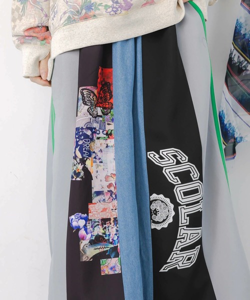 ScoLar（スカラー）の「ScoLar(スカラー) ロゴコラージュ柄 デニム×ジャージ切替スカート（スカート・レディース・グレー/ブラック・MEDIUM）」の8枚目の写真
