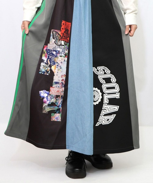 ScoLar（スカラー）の「ScoLar(スカラー) ロゴコラージュ柄 デニム×ジャージ切替スカート（スカート・レディース・グレー/ブラック・MEDIUM）」の11枚目の写真
