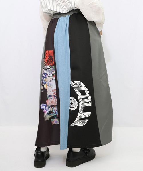 ScoLar（スカラー）の「ScoLar(スカラー) ロゴコラージュ柄 デニム×ジャージ切替スカート（スカート・レディース・グレー/ブラック・MEDIUM）」の12枚目の写真