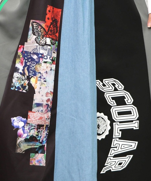 ScoLar（スカラー）の「ScoLar(スカラー) ロゴコラージュ柄 デニム×ジャージ切替スカート（スカート・レディース・グレー/ブラック・MEDIUM）」の14枚目の写真