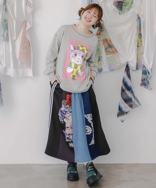 セール】ScoLar(スカラー) ロゴコラージュ柄 デニム×ジャージ切替