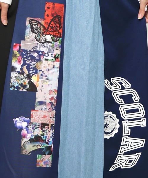 ScoLar（スカラー）の「ScoLar(スカラー) ロゴコラージュ柄 デニム×ジャージ切替スカート（スカート・レディース・グレー/ブラック・MEDIUM）」の5枚目の写真