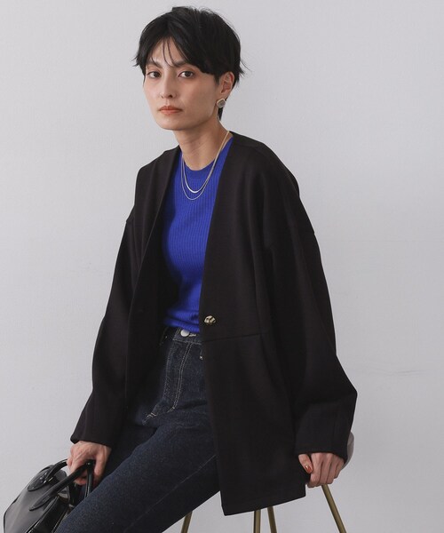 OPAQUE.CLIP（オペークドットクリップ）の「ペプラムカーディガン【UVケア/洗濯機OK】（カーディガン/ボレロ・レディース・ブラック/オフホワイト/グレー・38/40/42）」の2枚目の写真