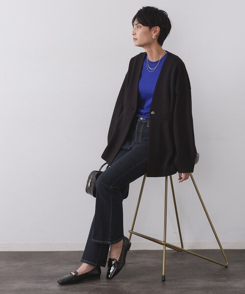 OPAQUE.CLIP（オペークドットクリップ）の「ペプラムカーディガン【UVケア/洗濯機OK】（カーディガン/ボレロ・レディース・ブラック/オフホワイト/グレー・38/40/42）」の10枚目の写真