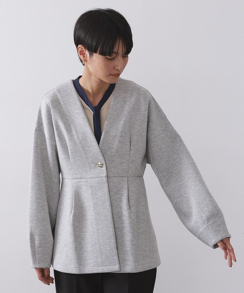 OPAQUE.CLIP（オペークドットクリップ）の「ペプラムカーディガン【UVケア/洗濯機OK】（カーディガン/ボレロ・レディース・ブラック/オフホワイト/グレー・38/40/42）」の16枚目の写真