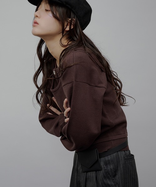 MUHET(ミュエータ)の「【set item】tank top & crew neck cardigan / タンクトップ&カーディガンセット(カーディガン/ボレロ・レディース・チャコールグレー/ネイビー/ピンク/ブラウン・FREE)」の7枚目の写真