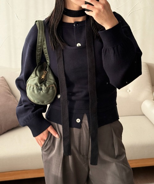MUHET(ミュエータ)の「【set item】tank top & crew neck cardigan / タンクトップ&カーディガンセット(カーディガン/ボレロ・レディース・チャコールグレー/ネイビー/ピンク/ブラウン・FREE)」の22枚目の写真
