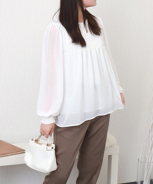 libelle more（リベル モア）の「シルク風シフォンシアーレイヤードシャーリングブラウス（シャツ/ブラウス・レディース・オフホワイト/ブルー/ブラック・M）」の18枚目の写真