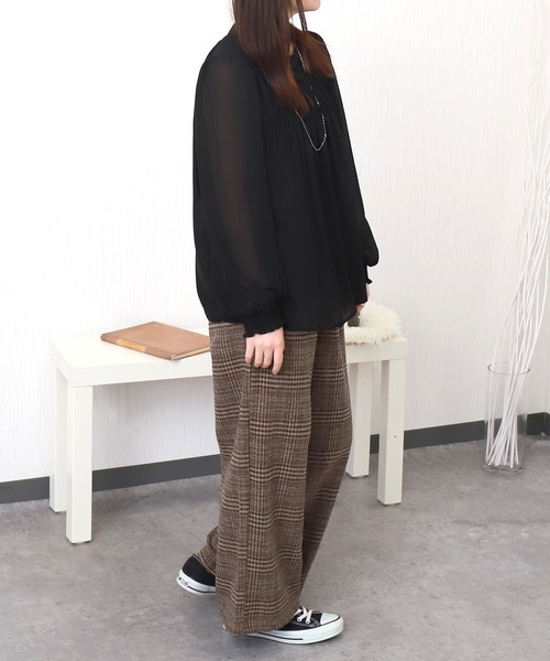 libelle more（リベル モア）の「シルク風シフォンシアーレイヤードシャーリングブラウス（シャツ/ブラウス・レディース・オフホワイト/ブルー/ブラック・M）」の6枚目の写真