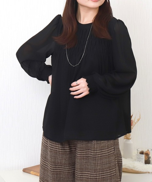 libelle more（リベル モア）の「シルク風シフォンシアーレイヤードシャーリングブラウス（シャツ/ブラウス・レディース・オフホワイト/ブルー/ブラック・M）」の9枚目の写真