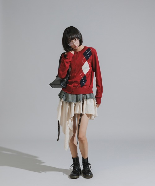 AO2（アオズ）の「Argyle Pattern Wool Knit Cardigan / アーガイル柄 ウールニットカーディガン（カーディガン/ボレロ・レディース・ネイビー/レッド/アッシュ・FREE）」の13枚目の写真