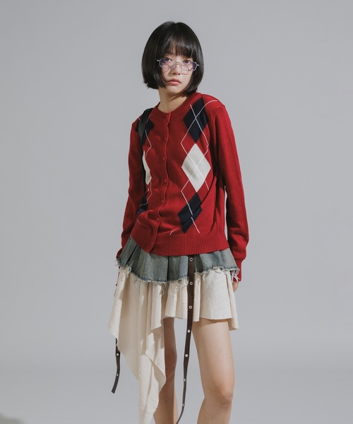 AO2（アオズ）の「Argyle Pattern Wool Knit Cardigan / アーガイル柄 ウールニットカーディガン（カーディガン/ボレロ・レディース・ネイビー/レッド/アッシュ・FREE）」の10枚目の写真