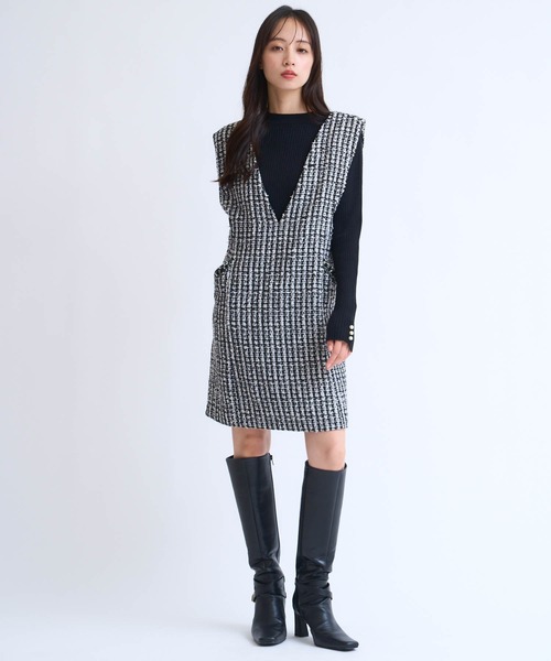 NOELA(ノエラ)の「ツイードミニ丈ジャンスカ(ワンピース・レディース・ブラック/オフホワイト・S/M)」の5枚目の写真