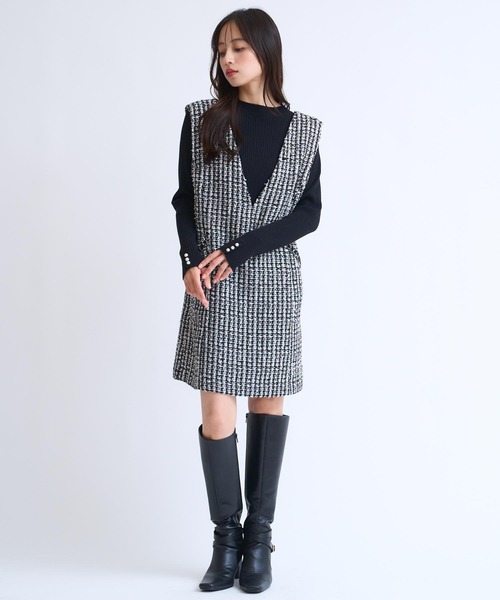 NOELA(ノエラ)の「ツイードミニ丈ジャンスカ(ワンピース・レディース・ブラック/オフホワイト・S/M)」の8枚目の写真