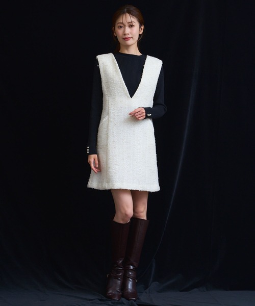 NOELA(ノエラ)の「ツイードミニ丈ジャンスカ(ワンピース・レディース・ブラック/オフホワイト・S/M)」の16枚目の写真