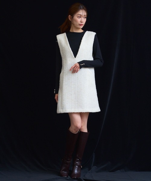 NOELA(ノエラ)の「ツイードミニ丈ジャンスカ(ワンピース・レディース・ブラック/オフホワイト・S/M)」の18枚目の写真