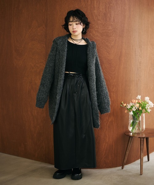 LAULEN(ローレン)の「low gauge hooded shawl knit cardigan /ローゲージフード付きショールニットカーディガン(カーディガン/ボレロ・レディース・オートミール/ダークグレー・FREE)」の10枚目の写真