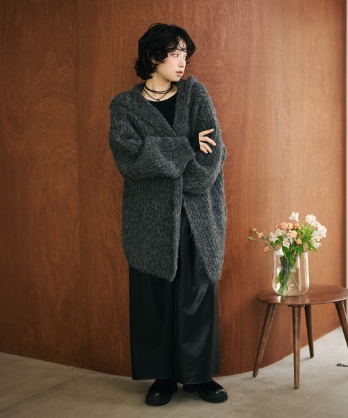 LAULEN(ローレン)の「low gauge hooded shawl knit cardigan /ローゲージフード付きショールニットカーディガン(カーディガン/ボレロ・レディース・オートミール/ダークグレー・FREE)」の16枚目の写真