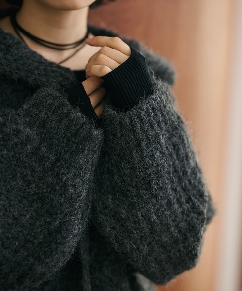 LAULEN(ローレン)の「low gauge hooded shawl knit cardigan /ローゲージフード付きショールニットカーディガン(カーディガン/ボレロ・レディース・オートミール/ダークグレー・FREE)」の17枚目の写真