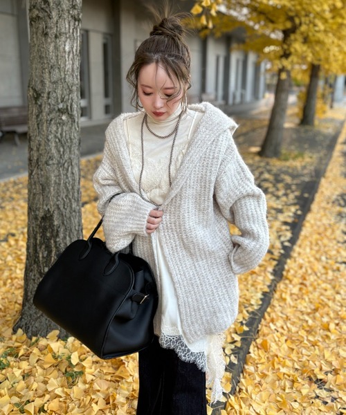 LAULEN(ローレン)の「low gauge hooded shawl knit cardigan /ローゲージフード付きショールニットカーディガン(カーディガン/ボレロ・レディース・オートミール/ダークグレー・FREE)」の21枚目の写真