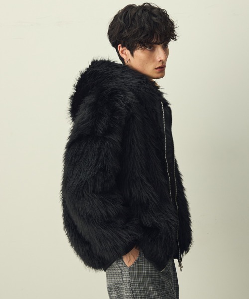セール】Double Zip Eco Fur Hooded Blouson / ダブルジップエコファー