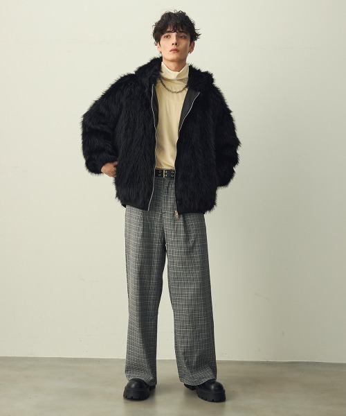 セール】Double Zip Eco Fur Hooded Blouson / ダブルジップエコファー