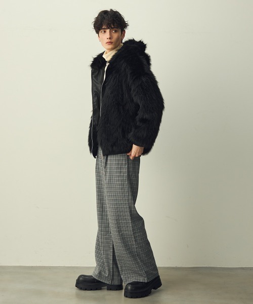 セール】Double Zip Eco Fur Hooded Blouson / ダブルジップエコファー