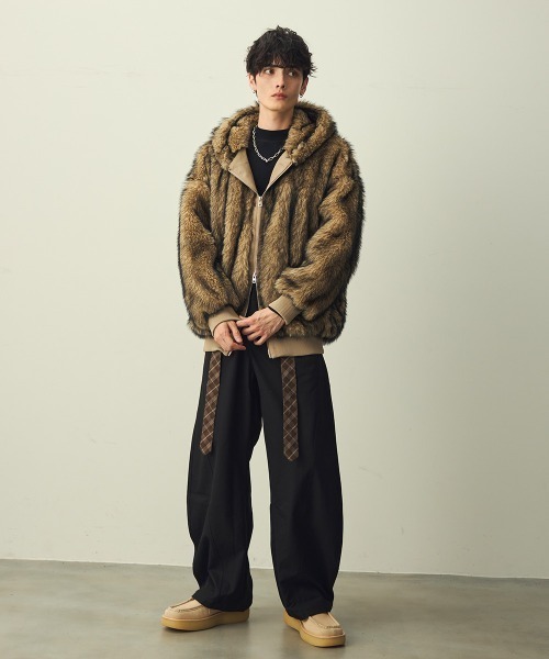 セール】Double Zip Eco Fur Hooded Blouson / ダブルジップエコファー
