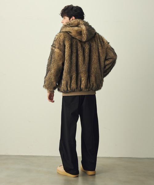 セール】Double Zip Eco Fur Hooded Blouson / ダブルジップエコファー