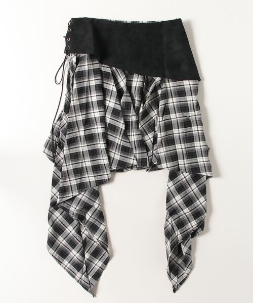 .KOM(ドットコム)の「A'GEM/9 × .kom 『.KOM/ドットケーオーエム』 Lace-Up Waist Switch Check Skirt/レースアップ ウエスト切り替え チェック柄スカート(スカート・レディース・ブラック/ブラウン・S)」の9枚目の写真