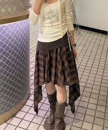 A'GEM/9 × .kom 『.KOM/ドットケーオーエム』 Lace-Up Waist Switch Check Skirt/レースアップ ウエスト切り替え チェック柄スカート