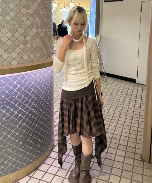 .KOM(ドットコム)の「A'GEM/9 × .kom 『.KOM/ドットケーオーエム』 Lace-Up Waist Switch Check Skirt/レースアップ ウエスト切り替え チェック柄スカート(スカート・レディース・ブラック/ブラウン・S)」の8枚目の写真