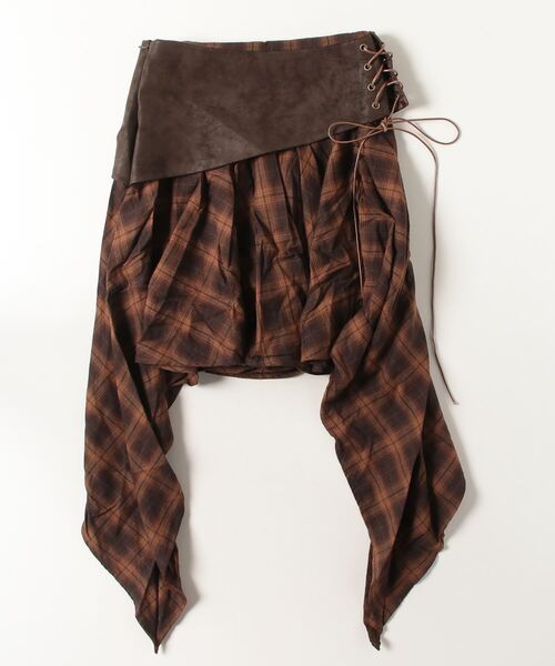 .KOM(ドットコム)の「A'GEM/9 × .kom 『.KOM/ドットケーオーエム』 Lace-Up Waist Switch Check Skirt/レースアップ ウエスト切り替え チェック柄スカート(スカート・レディース・ブラック/ブラウン・S)」の10枚目の写真