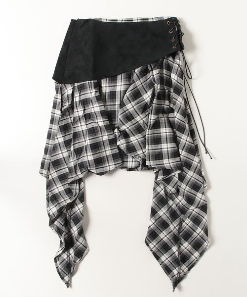 .KOM(ドットコム)の「A'GEM/9 × .kom 『.KOM/ドットケーオーエム』 Lace-Up Waist Switch Check Skirt/レースアップ ウエスト切り替え チェック柄スカート(スカート・レディース・ブラック/ブラウン・S)」の11枚目の写真