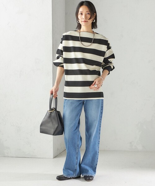 SHIPS(シップス)の「【SHIPS別注】onit:〈洗濯機可能〉ストレッチ ボーダー 3WAY カットソー(Tシャツ/カットソー・レディース・グレー/キャメル/ブラック・ONE SIZE)」の5枚目の写真